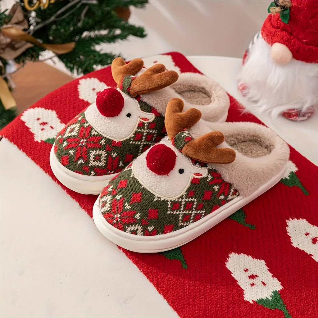 Christmas Reindeer Fleece-Lined Slippers