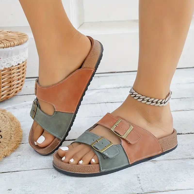 Orthopaedic Slip-On Flat Sandals with Adjustable Buckle