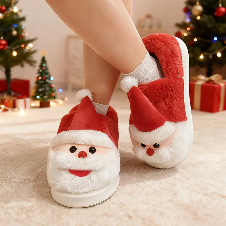 Plush Thick-Sole Santa Christmas Slippers