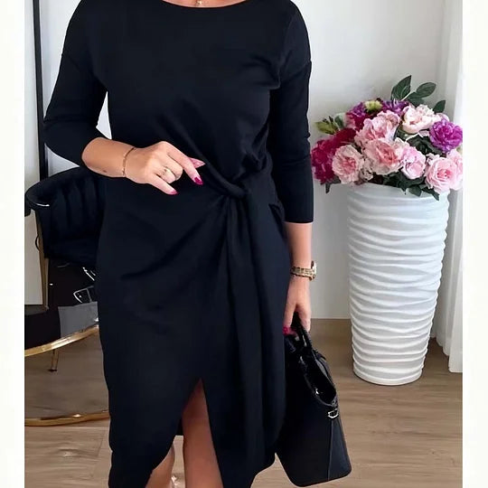 Women’s Elegant Midi Dress with Front Knot and Front Slit