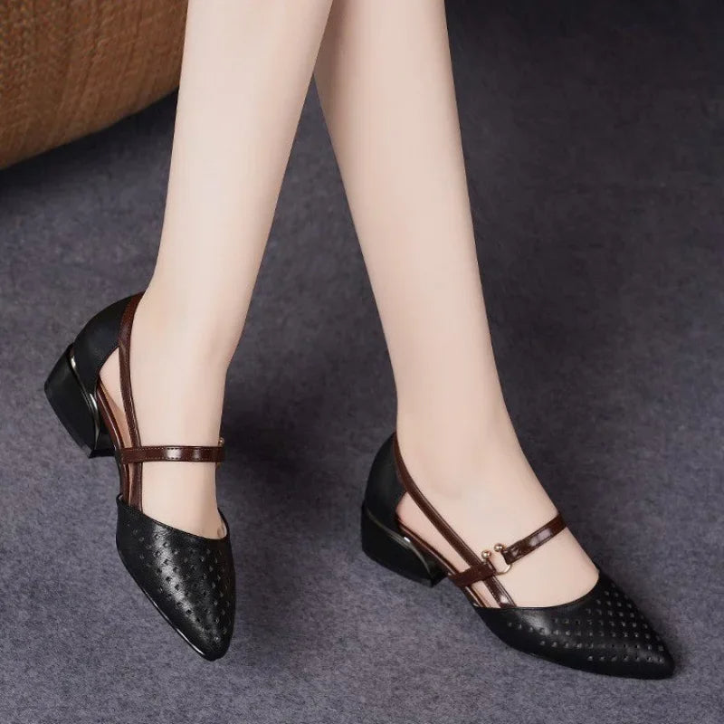 Elegant leather hollow sandals