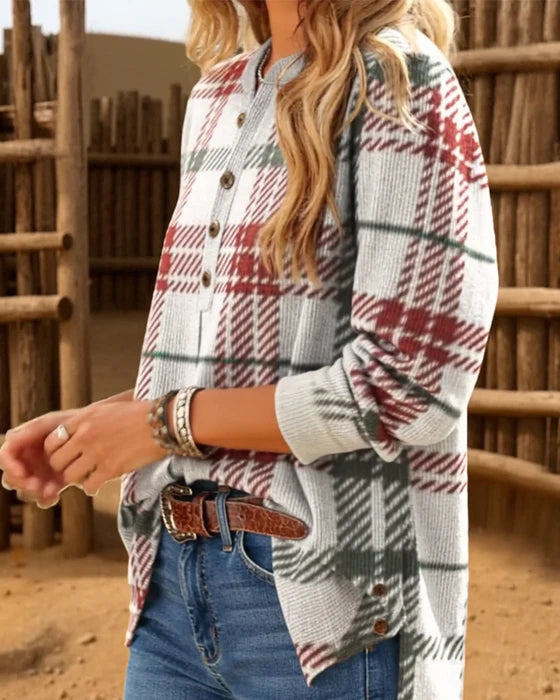 Women’s Plaid Button-Detail Sweatshirt
