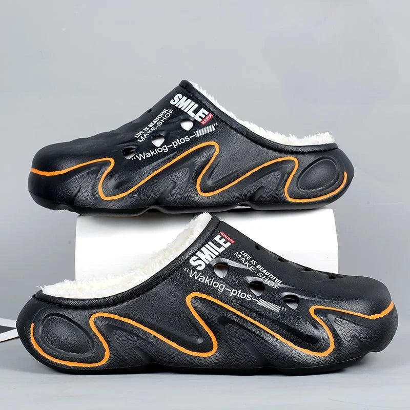 Men’s Plush-Lined Thick Sole Winter Cotton Slippers