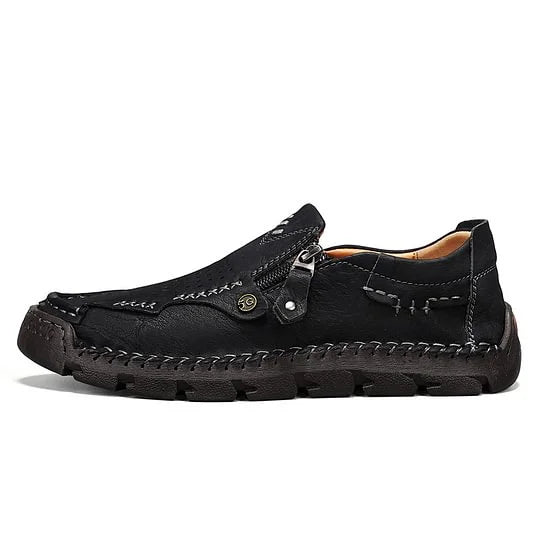 Men's Premium Wide-Toe Leather Zip Loafers