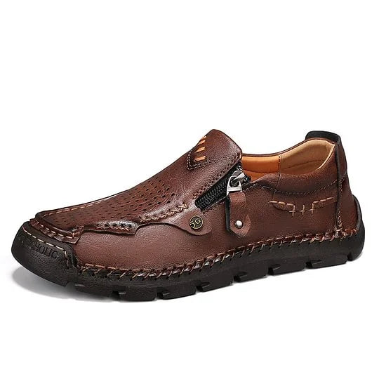 Men's Premium Wide-Toe Leather Zip Loafers