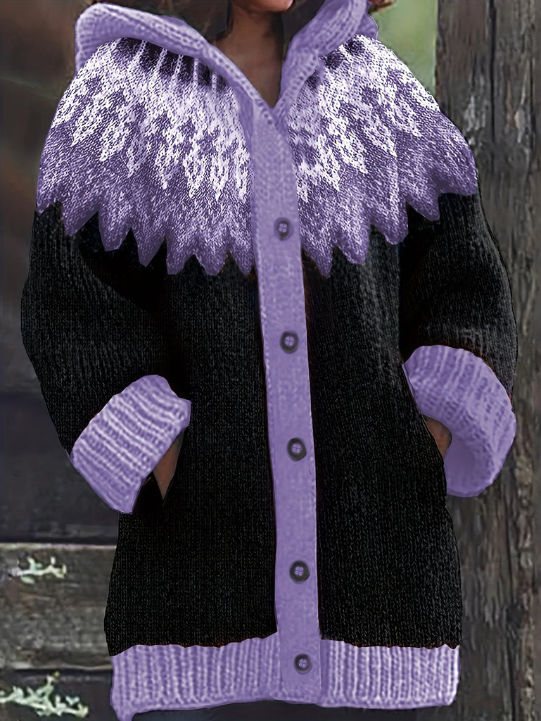 Women’s Nordic Knit Hooded Button Cardigan