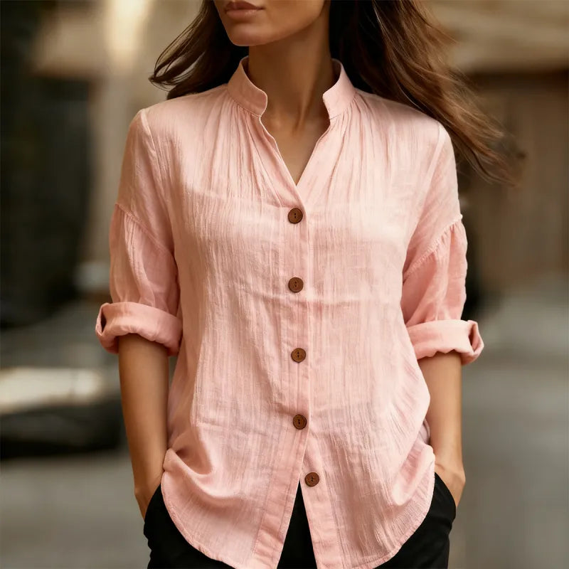 Women’s Solid Colour Button Front Casual Shirt Blouse