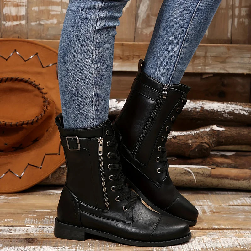 Women’s Classic Zipper Mid-Calf Orthopaedic Leather Boots