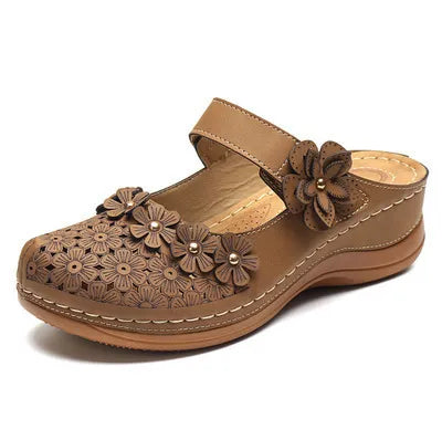 Women's Leather Retro Flower Sandals