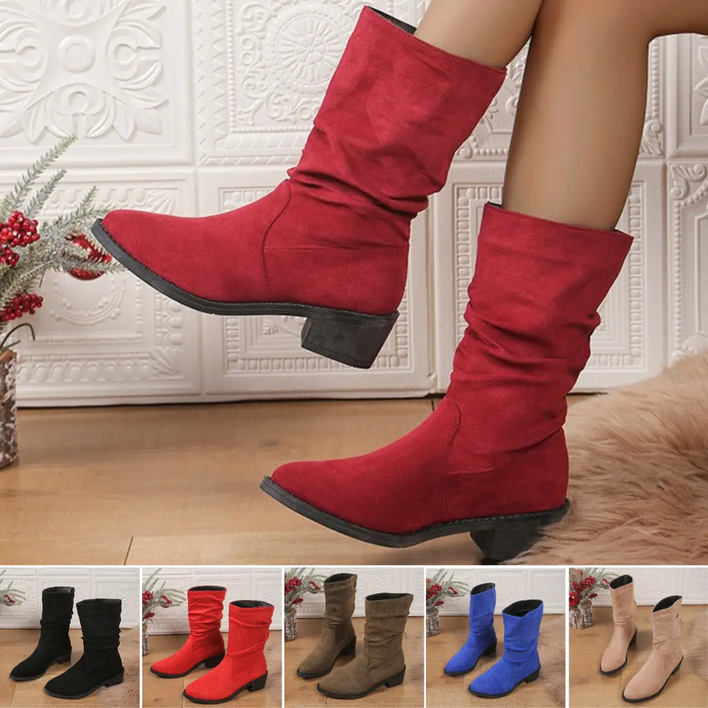 Women’s Soft Suede Look Mid Calf Slouch Boots