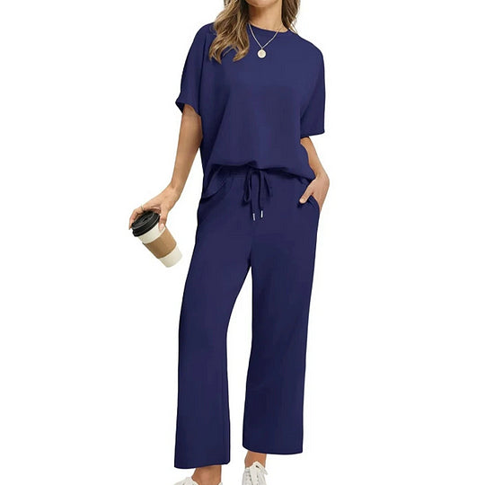 Women’s Relaxed Half-Sleeve Top and Ankle Trousers Set