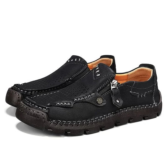 Men's Premium Wide-Toe Leather Zip Loafers