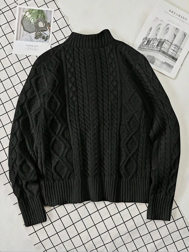Men’s Knitted Half-Zip Sweater with Stand-Up Collar