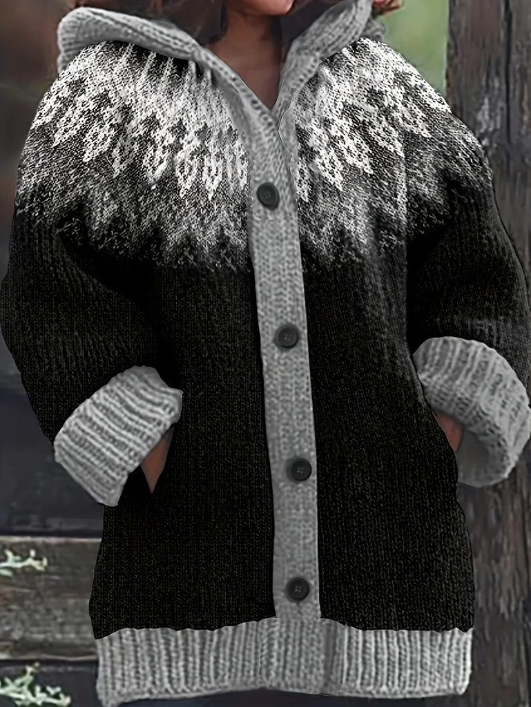 Women’s Nordic Knit Hooded Button Cardigan