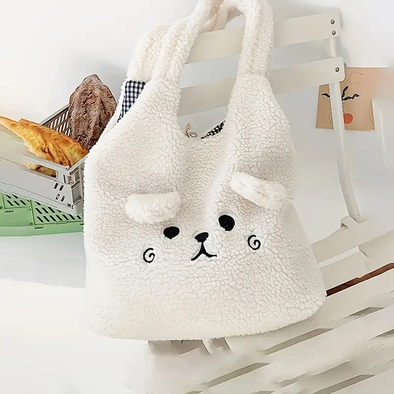 Cute Cartoon Plush Tote Bag – Large Capacity Shoulder Bag for Women