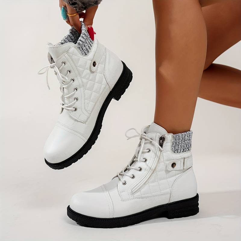 Women’s Lace Up Ankle Boots with Side Zip and Knit Collar