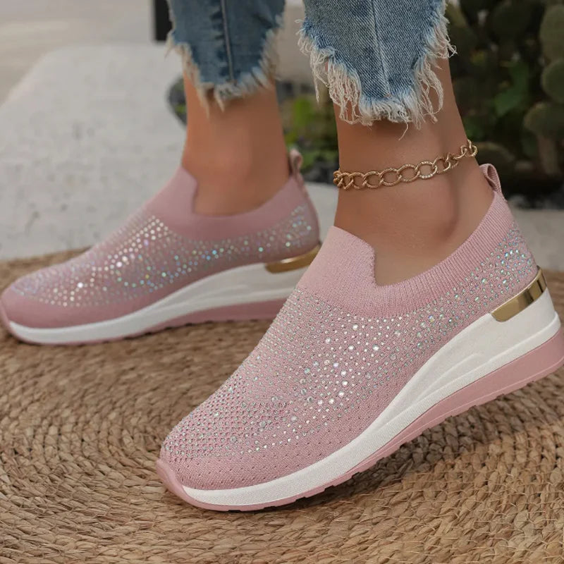Rhinestone Slip-on Casual Mesh Fabric Trainers For Women