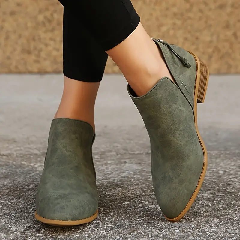 V-Cut Chic Chunky Heel Boots for Women