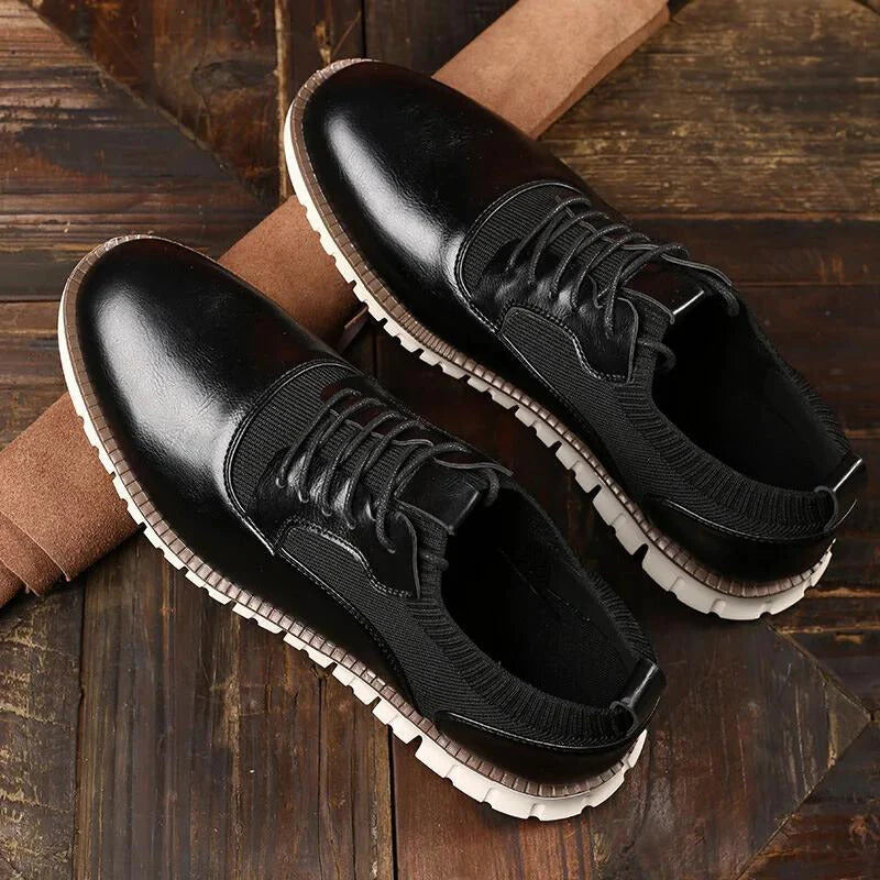 Men’s Leather and Knit Lightweight Cushioned Lace-Up Shoes