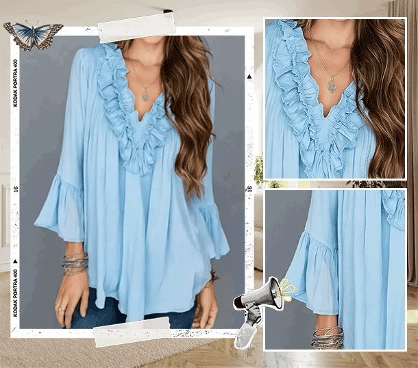 Women’s Soft Ruffle V Neck Blouse