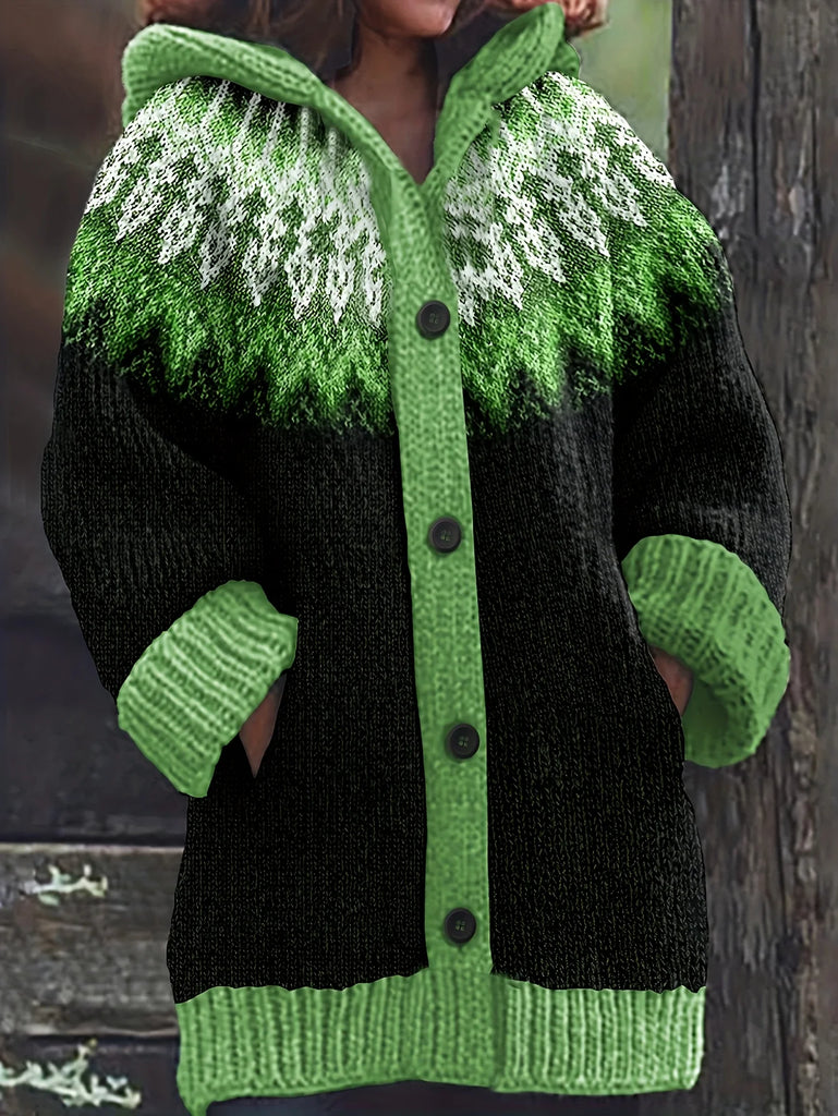 Women’s Nordic Knit Hooded Button Cardigan