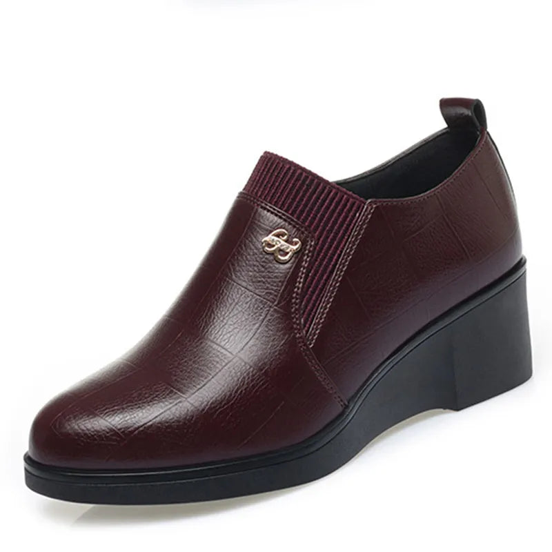 Women's Solid-Colour Fashion Wedge Orthopaedic Leather Shoes