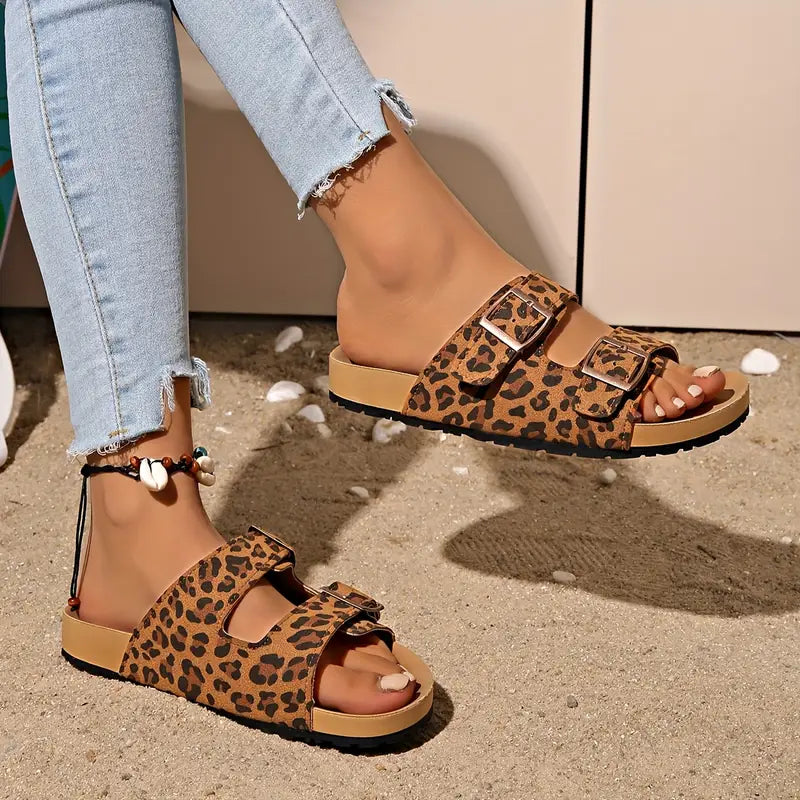 Leopard Print Adjustable Slip-On Sandals