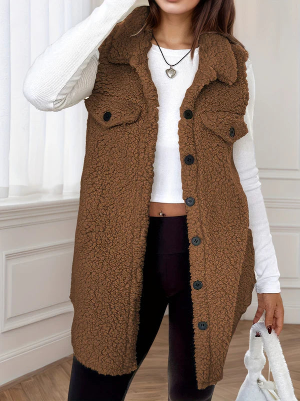 Women’s Longline Button-Up Cosy Fleece Vest