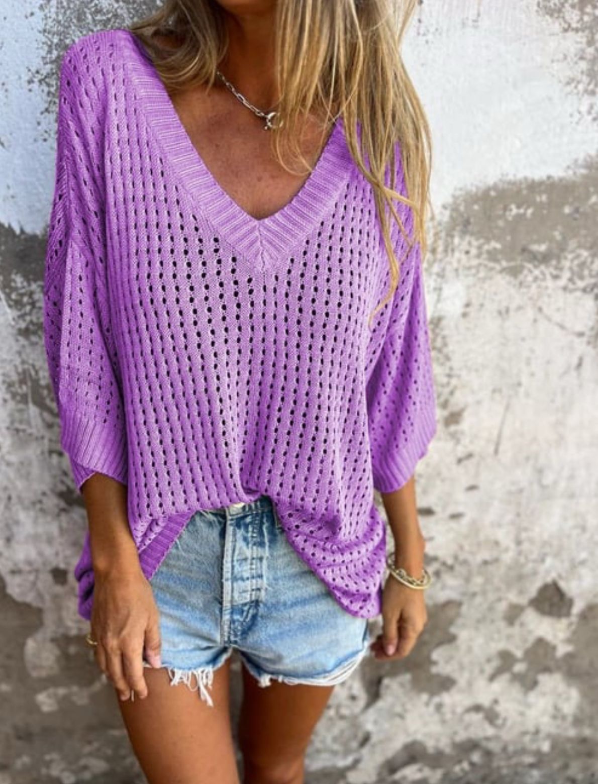 V-Neck🍀 Hollow Knit Top