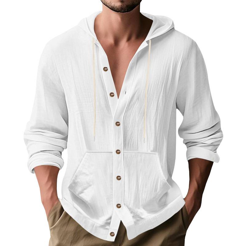 Men’s Casual Button-Up Hoodie Shirt
