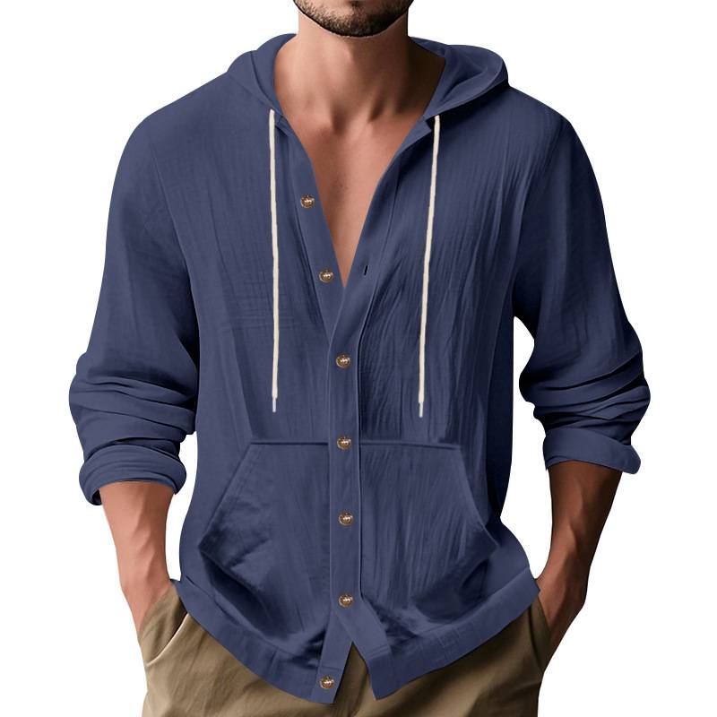 Men’s Casual Button-Up Hoodie Shirt