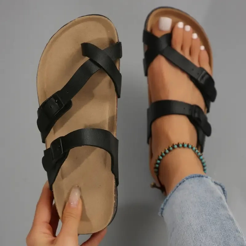 Womens Strappy Slip-On Slippers