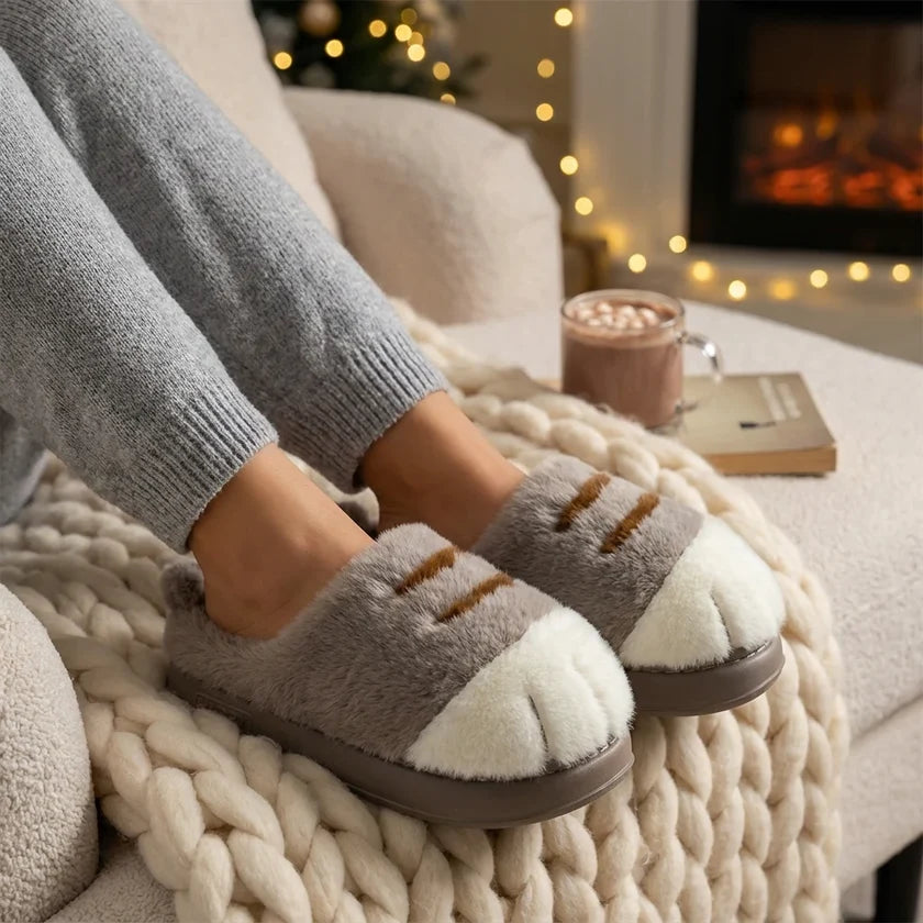 Cat Paw Plush House Slippers