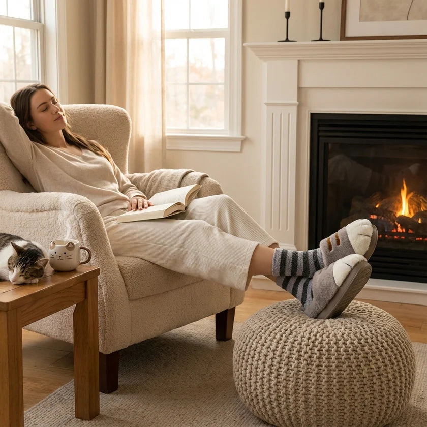 Cat Paw Plush House Slippers