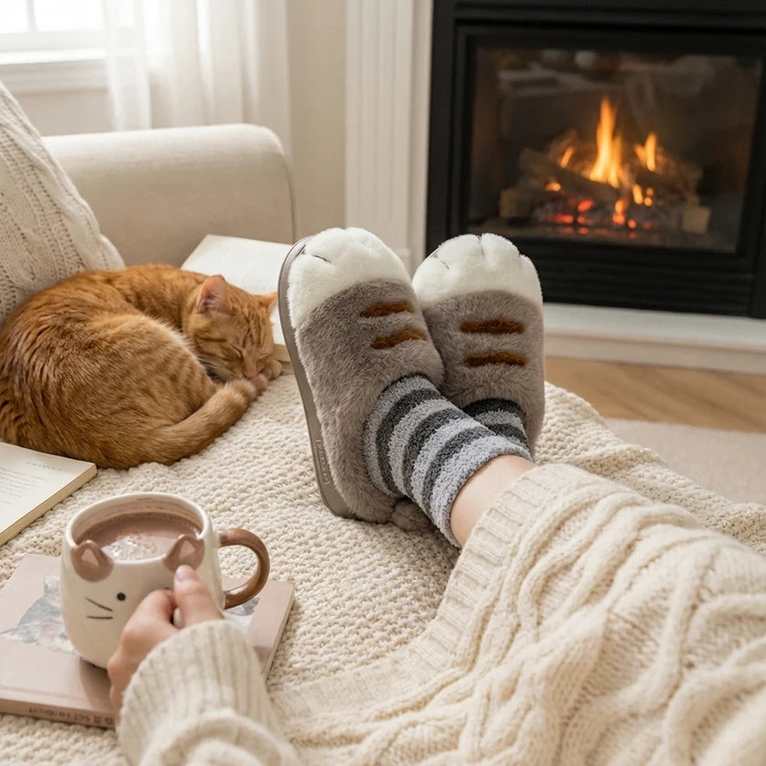 Cat Paw Plush House Slippers