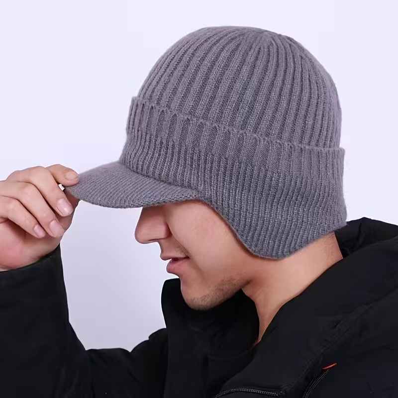 Men’s Thermal Knit Visor Beanie with Foldaway Earflaps