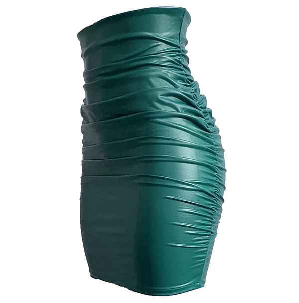 Women’s High-Waist Ruched PU Leather Bodycon Mini Skirt