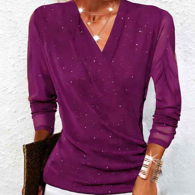Women’s Shimmer Long Sleeve V-Neck Wrap Top
