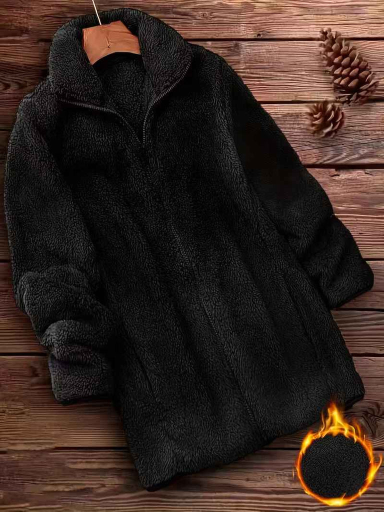 Women’s Zip-Up Teddy Fleece Longline Winter Coat