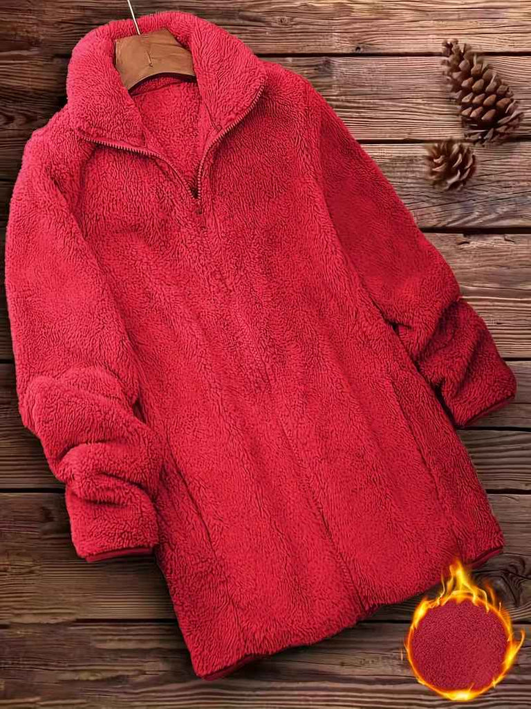 Women’s Zip-Up Teddy Fleece Longline Winter Coat