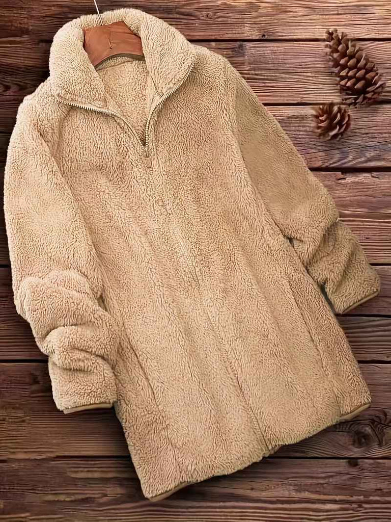 Women’s Zip-Up Teddy Fleece Longline Winter Coat