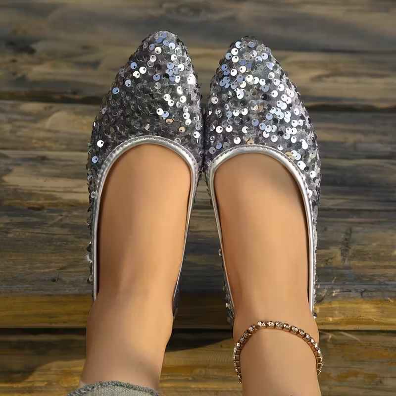 Women’s Sequin-Embellished Pointed-Toe Slip-On Flats