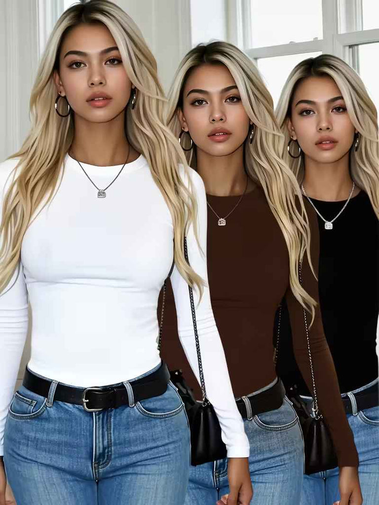 Women’s 3-Pack Stretch Long-Sleeve Crew Neck Essentials Tops