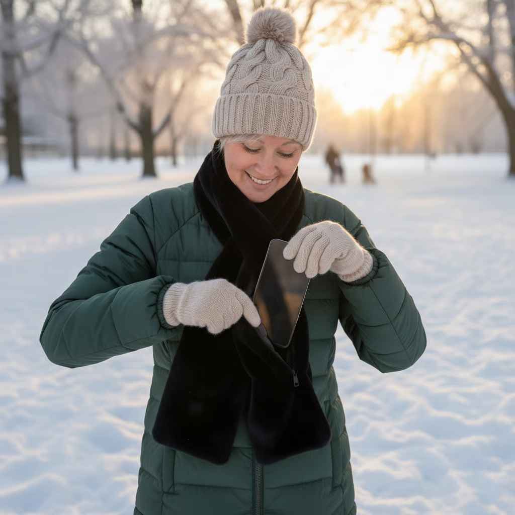 Women’s Hidden-Pocket Faux-Fur Pull-Through Scarf