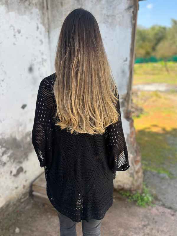 Women’s Hollow-Knit Half-Sleeve Lightweight Cardigan