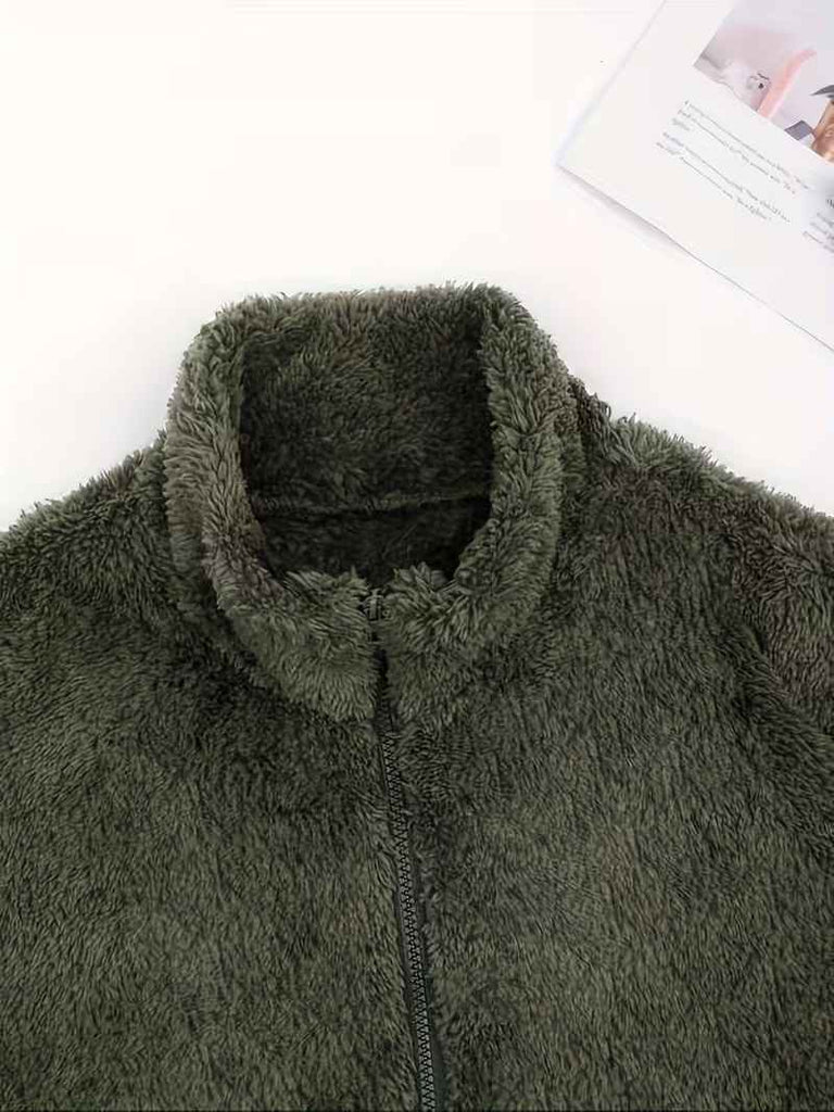 Women’s Warm Plush Zip-Front Pocket Knit Pullover Sweater