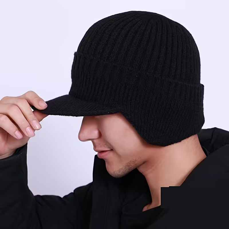 Men’s Thermal Knit Visor Beanie with Foldaway Earflaps