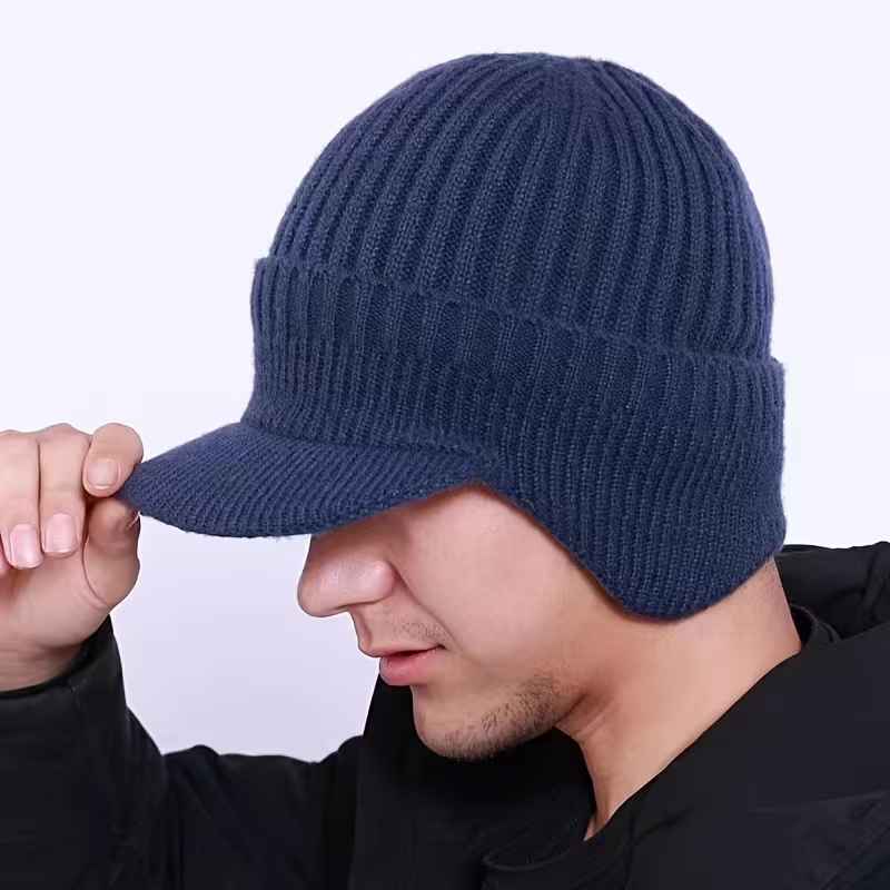 Men’s Thermal Knit Visor Beanie with Foldaway Earflaps