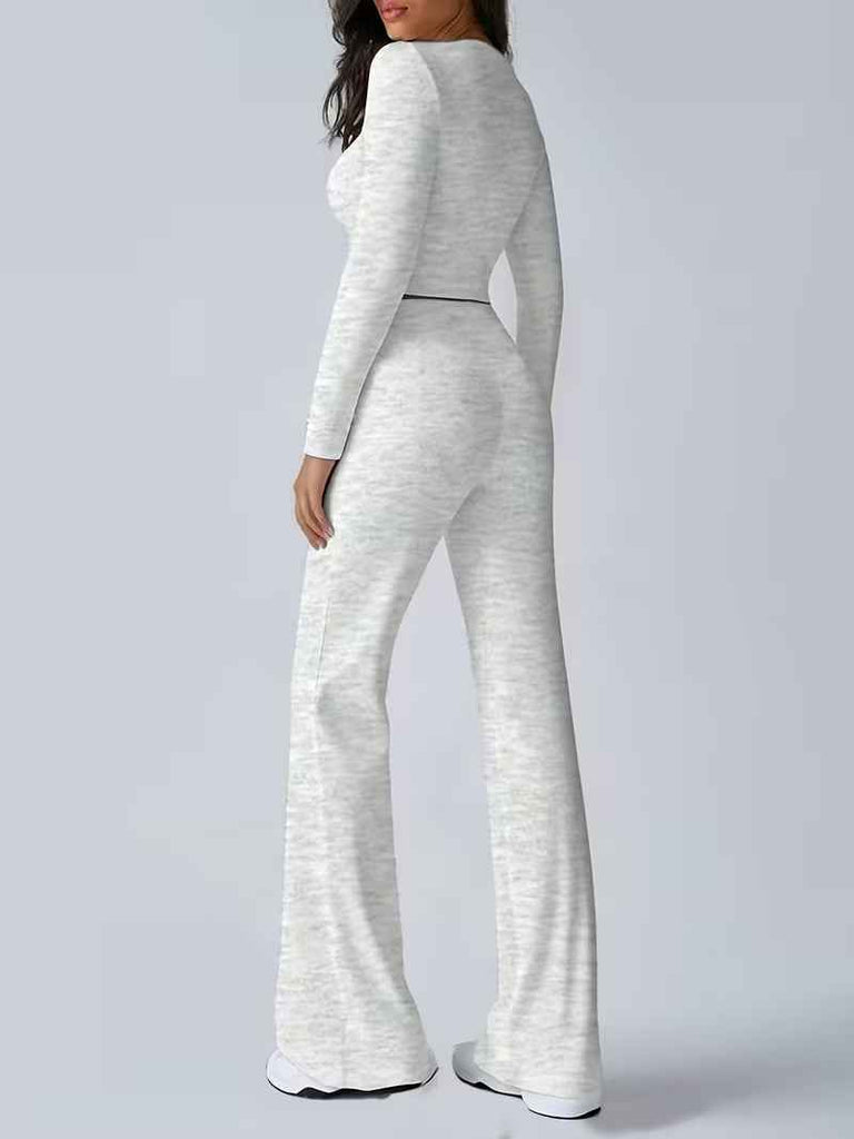 Women’s Long-Sleeve Lounge Top and Drawstring Flared Trousers Set