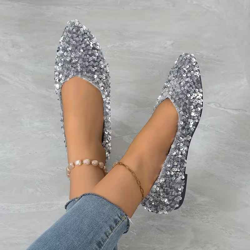 Women’s Sequin-Embellished Pointed-Toe Slip-On Flats